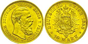 Prussia 10 Mark, 1888, Friedrich III., f. ... 