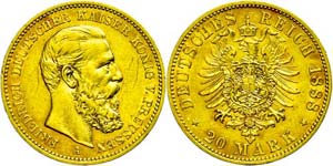 Prussia 20 Mark, 1888, Friedrich III., edge ... 