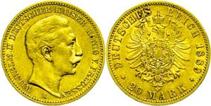Prussia 20 Mark, 1889, Wilhelm II., ... 
