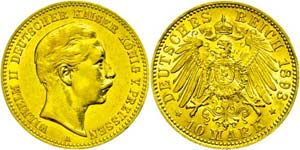 Prussia 10 Mark, 1893, Wilhelm II., edge ... 