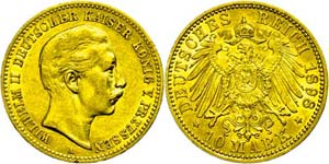 Prussia 10 Mark, 1898, Wilhelm II., small ... 