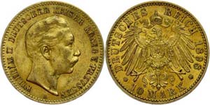Prussia 10 Mark, 1898, Wilhelm II., small ... 