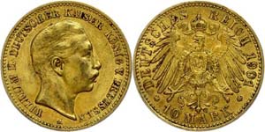 Prussia 10 Mark, 1901, Wilhelm II., small ... 