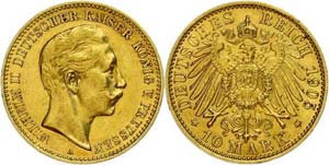Prussia 10 Mark, 1905 A, Wilhelm II., very ... 