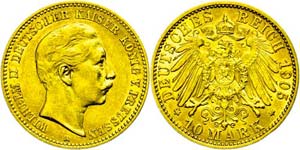 Preußen Goldmünzen 10 Mark, 1905, Wilhelm ... 