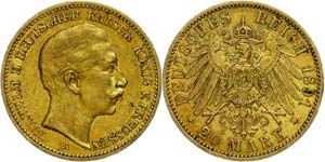 Preußen Goldmünzen 20 Mark, 1891, Wilhelm ... 
