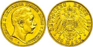 Preußen Goldmünzen 20 Mark, 1897, Wilhelm ... 