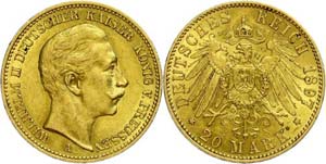 Prussia 20 Mark, 1897, Wilhelm II., minimal ... 