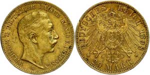 Preußen Goldmünzen 20 Mark, 1898, Wilhelm ... 