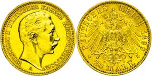 Preußen Goldmünzen 20 Mark, 1899, Wilhelm ... 
