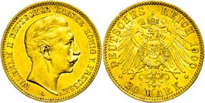 Prussia 20 Mark, 1900, Wilhelm II., edge ... 
