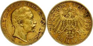 Prussia 20 Mark, 1903, Wilhelm II., small ... 