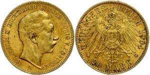 Preußen Goldmünzen 20 Mark, 1904, Wilhelm ... 