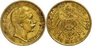 Prussia 20 Mark, 1906, Wilhelm II., small ... 
