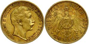 Preußen Goldmünzen 20 Mark, 1907, Wilhelm ... 