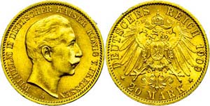 Preußen Goldmünzen 20 Mark, 1909, Wilhelm ... 