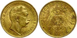 Preußen Goldmünzen 20 Mark, 1911, Wilhelm ... 