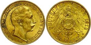 Prussia 20 Mark, 1912, Wilhelm II., small ... 