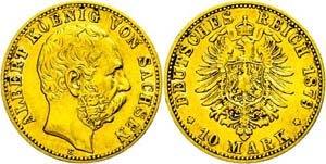 Saxony 10 Mark, 1879, Albert, small edge ... 