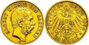 Sachsen 20 Mark, 1876, Albert, ss., Katalog: ... 
