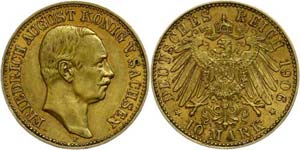 Saxony 10 Mark, 1906, Friedrich August III., ... 