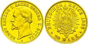 Sachsen-Coburg und Gotha 20 Mark, 1886, ... 