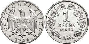 Coins Weimar Republic 1 Reichmark, 1926, G, ... 