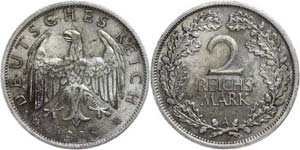 Coins Weimar Republic 2 Reichmark, 1925, A, ... 