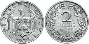 Coins Weimar Republic 2 Reichmark, 1926, A, ... 