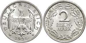 Coins Weimar Republic 2 Reichmark, 1926, F, ... 