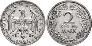 Coins Weimar Republic 2 Reichmark, 1926, G, ... 