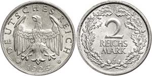 Coins Weimar Republic 2 Reichmark, 1926, J, ... 