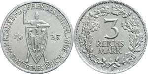 Coins Weimar Republic 3 Reichmark, 1925, E, ... 