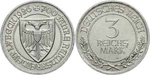 Coins Weimar Republic 3 Reichmark, 1926, A, ... 