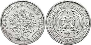 Coins Weimar Republic 5 Reichmark, 1927, J, ... 
