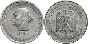 Münzen Weimar 3 Reichsmark, 1931, Freiherr ... 