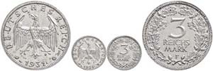 Münzen Weimar 3 Reichsmark, 1931, F, wz. ... 