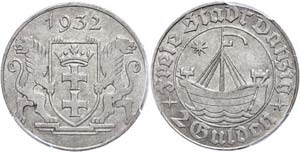 Coins German Areas Gdansk, 2 Guilder, 1932, ... 