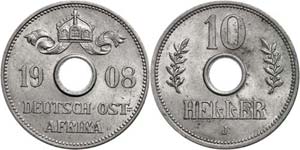 Coins German Colonies DOA, 10 Heller, 1908, ... 