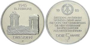GDR 5 Mark, 1985, destruction Dresdens, in ... 