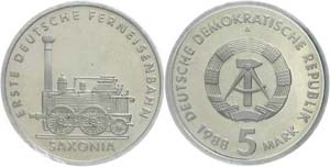 GDR 5 Mark, 1988, distance railroad ... 