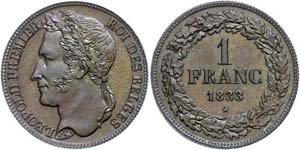 Belgien Franc, Kupfer, 1833, Leopold I., ... 