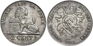Belgium 2 Centimes, silver, 1851, Leopold ... 