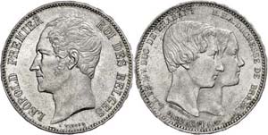 Belgien 5 Franken, 1853, Leopold I., auf die ... 