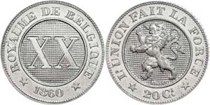 Belgium 20 Centimes, 1860, Leopold I., proof ... 