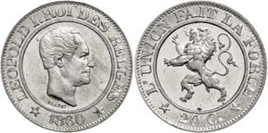 Belgium 20 Centimes, 1860, Leopold I., proof ... 