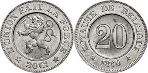 Belgien 20 Centimes, 1860, Leopold I., Probe ... 