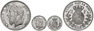 Belgien 2 Francs (9,81g), 1866, Leopold II., ... 