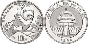 China Volksrepublik 10 Yuan, 1994, Panda auf ... 