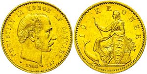 Denmark 10 coronas, Gold, 1900, Christian ... 